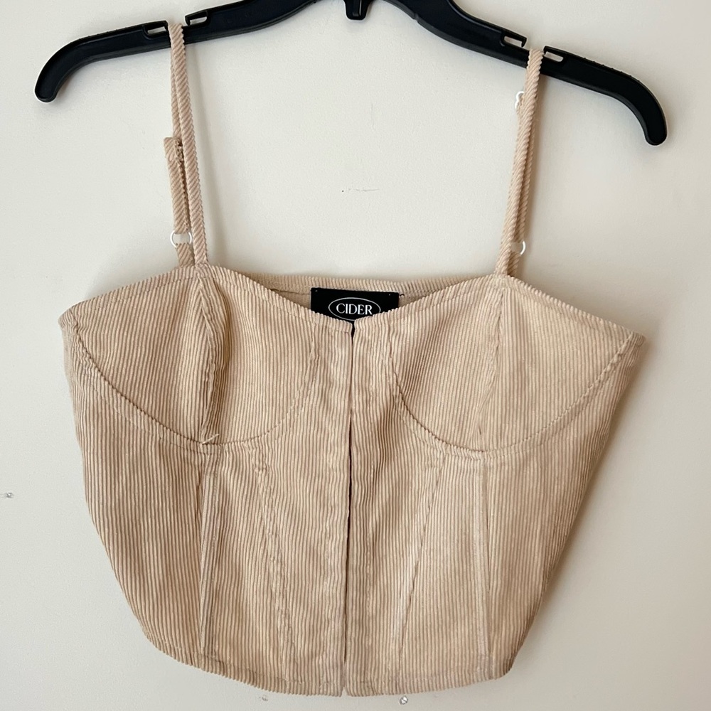 Cider Solid Corduroy Corset Top Tan Size Small *NWOT* - Picture 7 of 8